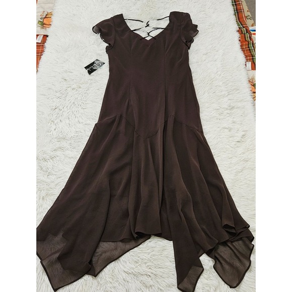 S.L. Fashions Sz 12 Y2k Brown Beaded Floral Embroidery Fairycore Whimsical Dress - Picture 4 of 10